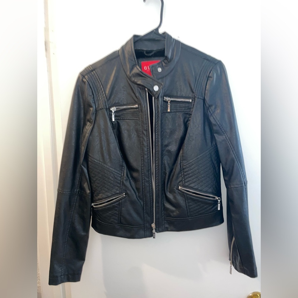 Guess Black Leather Moto Jacket